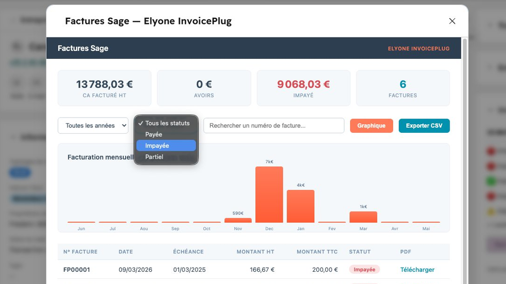 Invoice Tracking & PDF or CSV Download